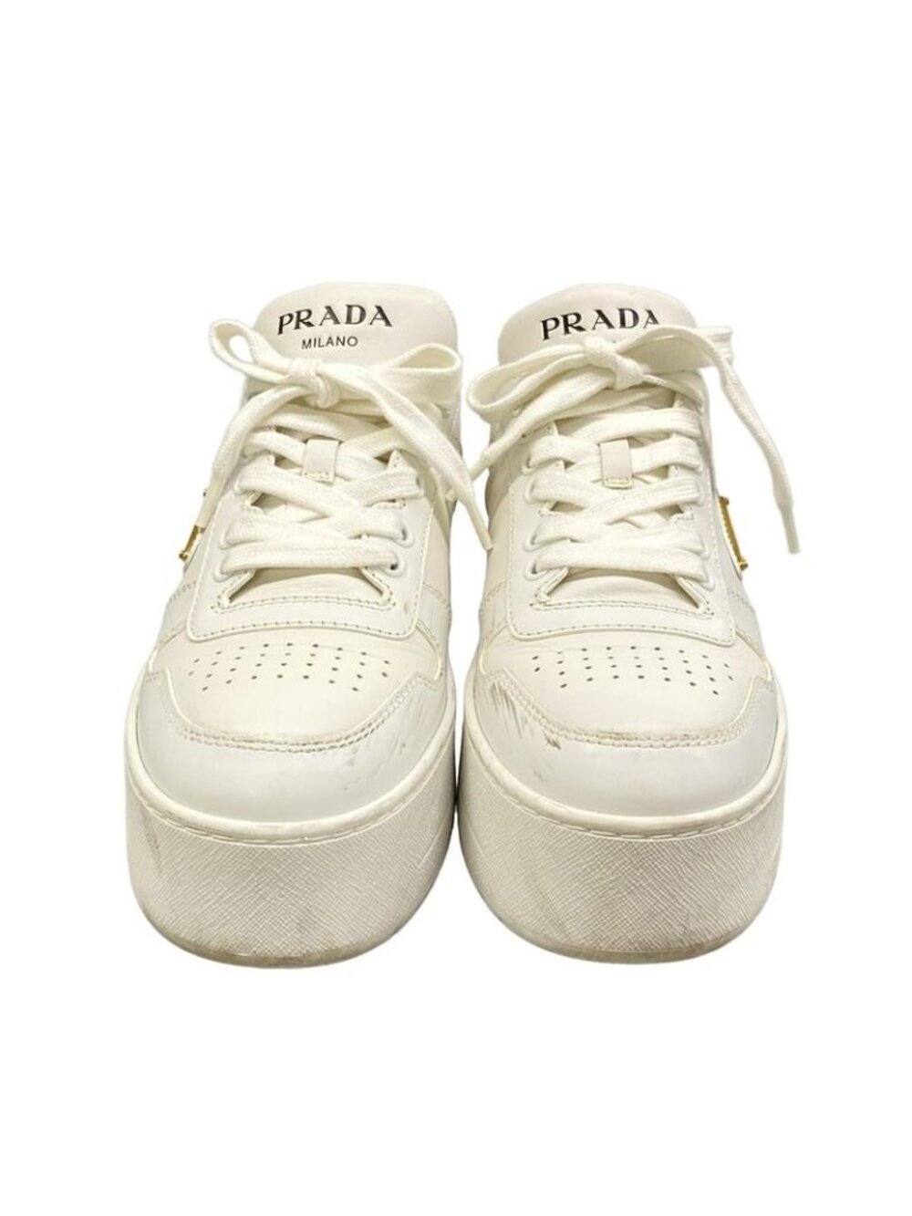 Prada Sneakers 36 Downtown White Triangle Logo Leather - Picture 5 of 12